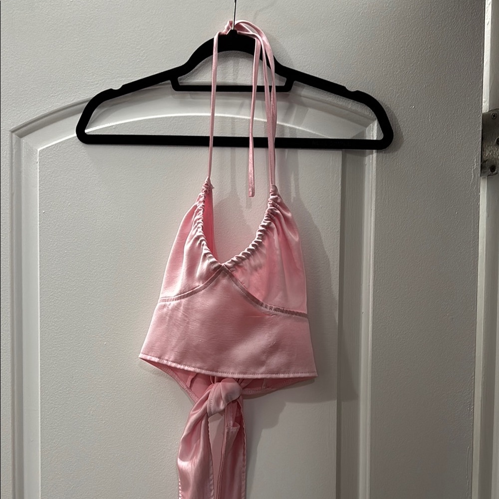 Pink Halter Satin Sleepwear Top